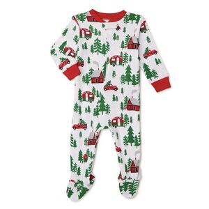 Infant Boys Red Truck & Tree Footie Sleeper Pajama Sleep & Play 0-3 Months